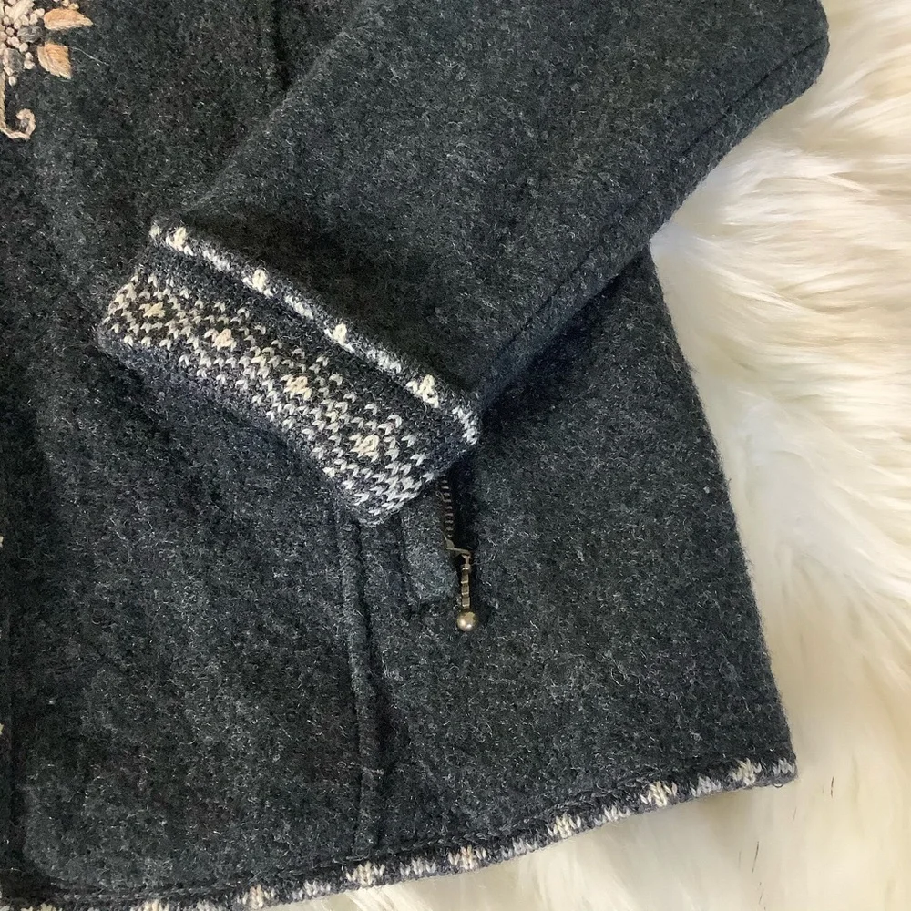 Icelandic Design 100% Wool Full Zip Fair Isle Floral Embroidered Jacket Womens M - Picture 4 of 13